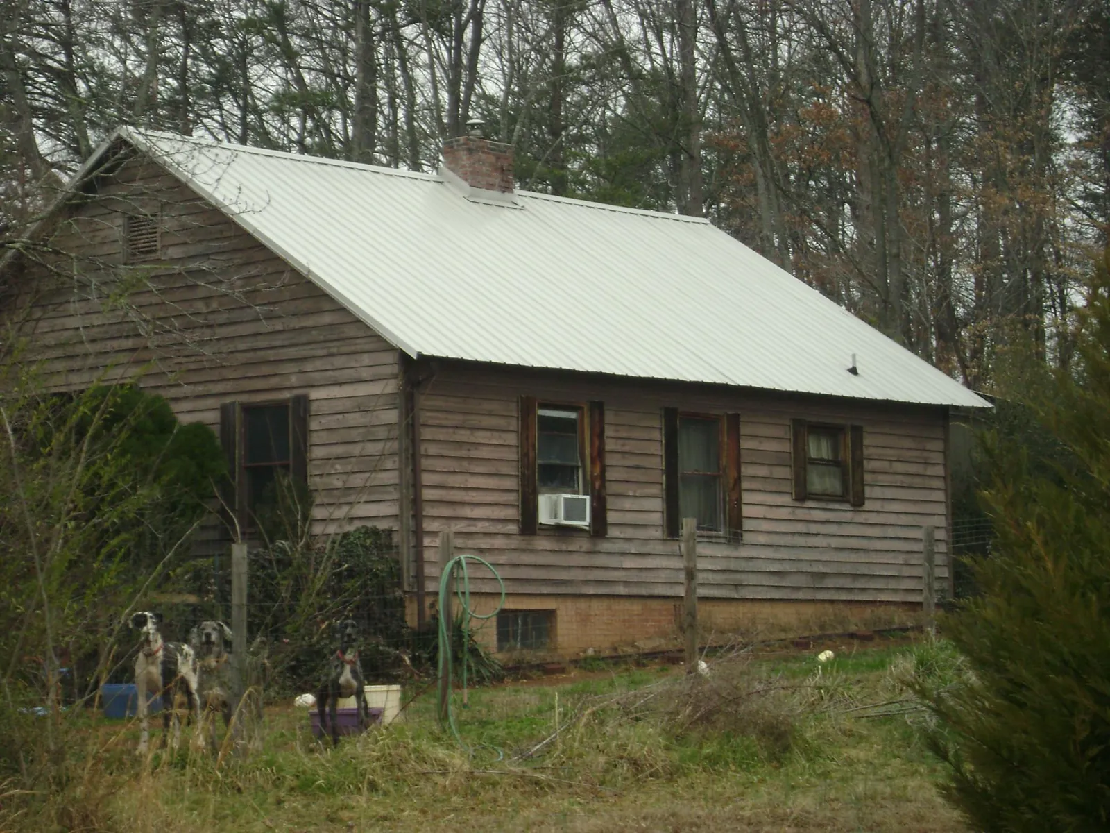 White metal roof on an old wood sided farmhouse, from a Metal Roof Installation job in Mosier